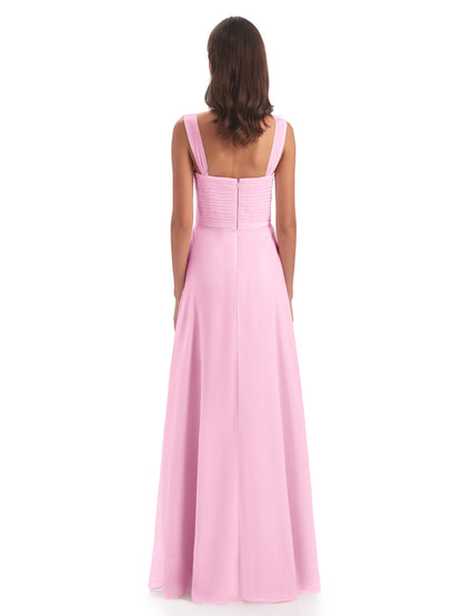 Egypt A-Line Straps Chiffon Long Bridesmaid Dresses