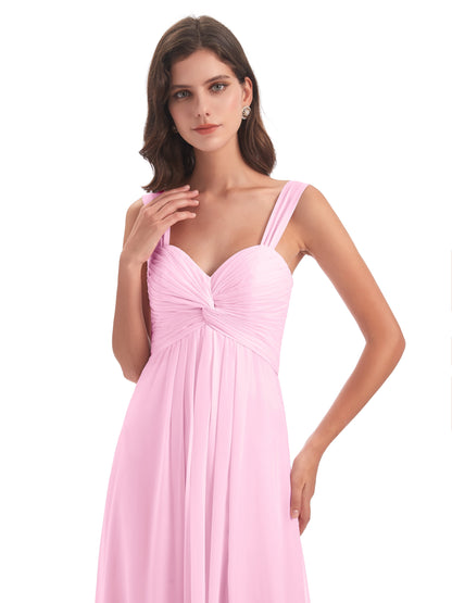 Egypt A-Line Straps Chiffon Long Bridesmaid Dresses