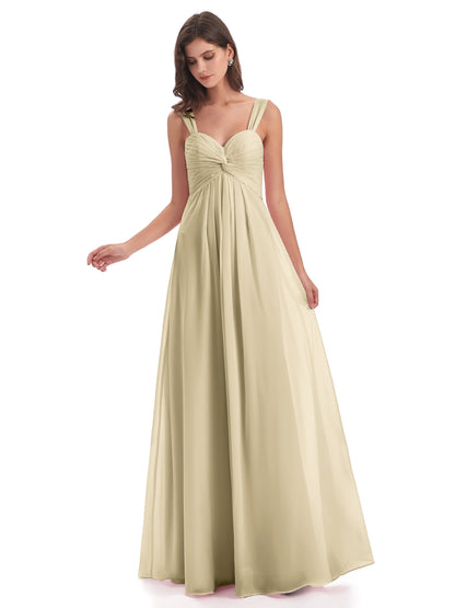 Egypt A-Line Straps Chiffon Long Bridesmaid Dresses