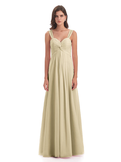 Egypt A-Line Straps Chiffon Long Bridesmaid Dresses