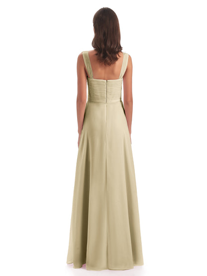 Egypt A-Line Straps Chiffon Long Bridesmaid Dresses