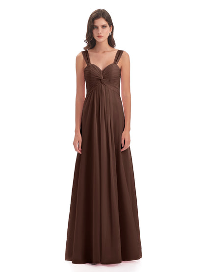 Egypt A-Line Straps Chiffon Long Bridesmaid Dresses