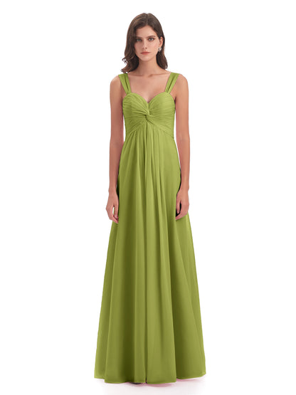 Egypt A-Line Straps Chiffon Long Bridesmaid Dresses