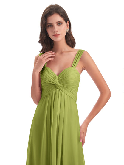 Egypt A-Line Straps Chiffon Long Bridesmaid Dresses