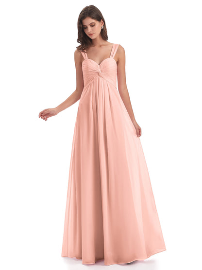 Egypt A-Line Straps Chiffon Long Bridesmaid Dresses