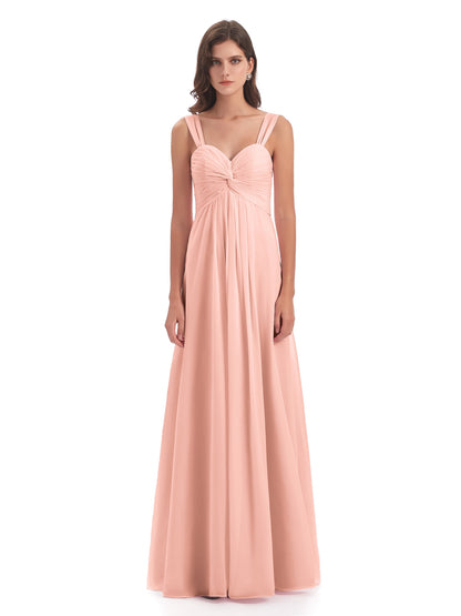 Egypt A-Line Straps Chiffon Long Bridesmaid Dresses