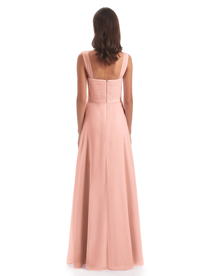 Egypt A-Line Straps Chiffon Long Bridesmaid Dresses