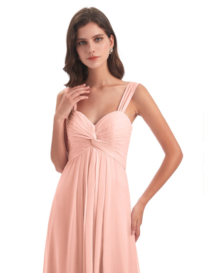 Egypt A-Line Straps Chiffon Long Bridesmaid Dresses