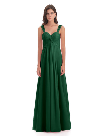 Egypt A-Line Straps Chiffon Long Bridesmaid Dresses