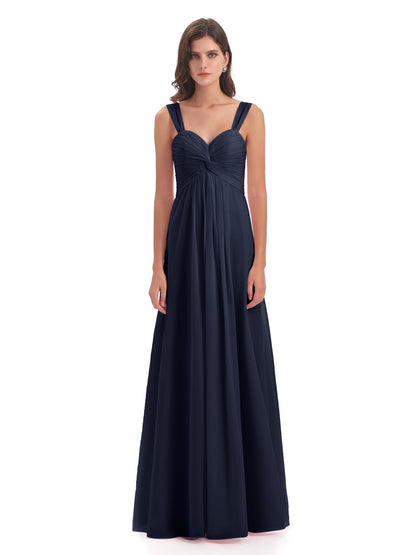 Egypt A-Line Straps Chiffon Long Bridesmaid Dresses