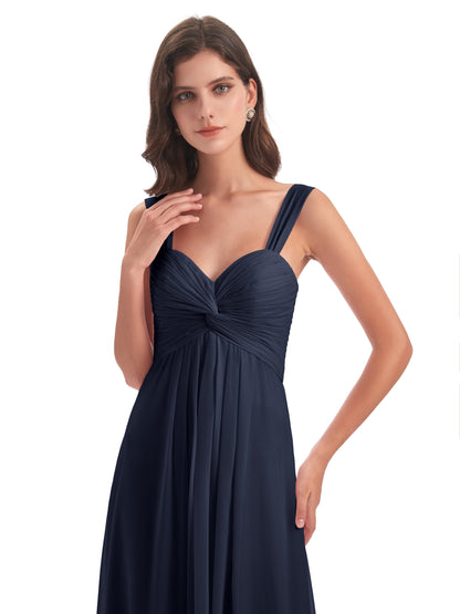 Egypt A-Line Straps Chiffon Long Bridesmaid Dresses