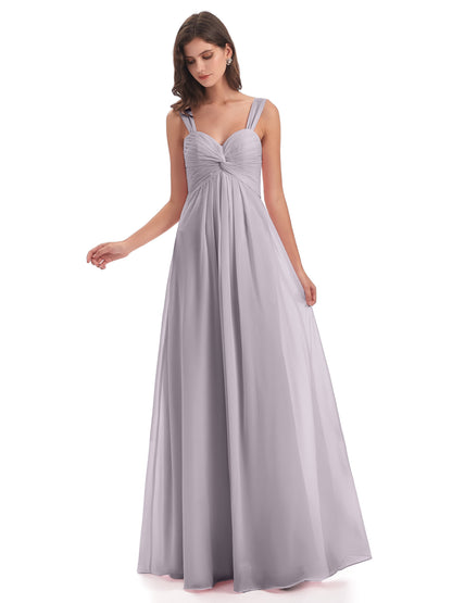Egypt A-Line Straps Chiffon Long Bridesmaid Dresses