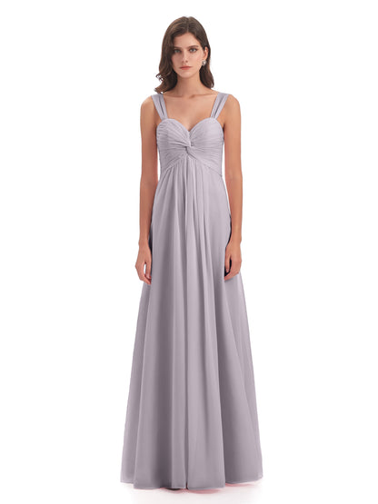 Egypt A-Line Straps Chiffon Long Bridesmaid Dresses