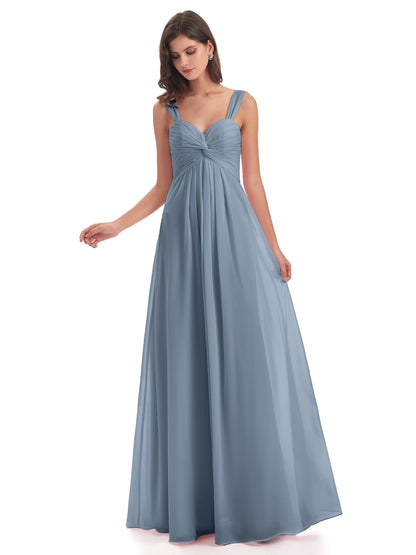 Egypt A-Line Straps Chiffon Long Bridesmaid Dresses