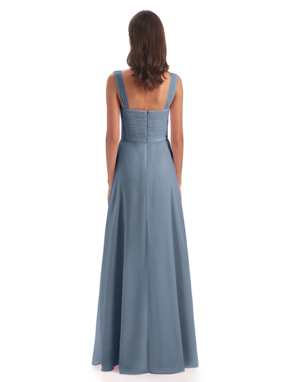 Egypt A-Line Straps Chiffon Long Bridesmaid Dresses