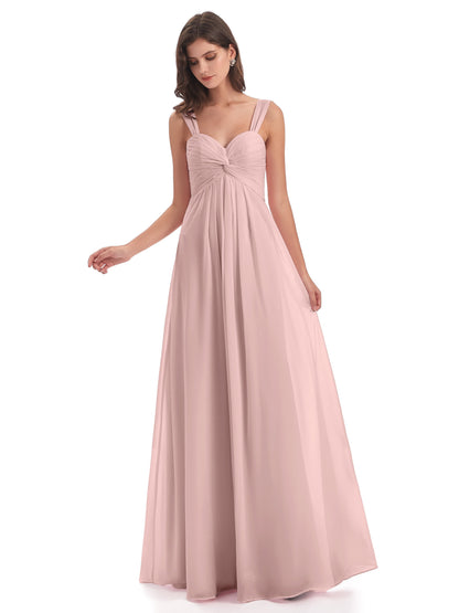 Egypt A-Line Straps Chiffon Long Bridesmaid Dresses
