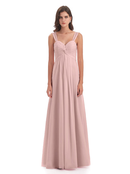 Egypt A-Line Straps Chiffon Long Bridesmaid Dresses