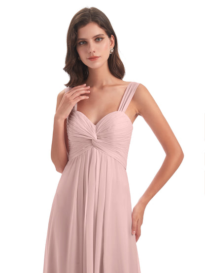 Egypt A-Line Straps Chiffon Long Bridesmaid Dresses