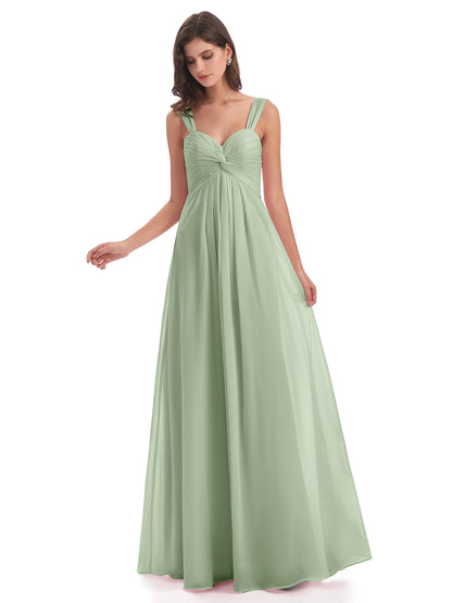 Egypt A-Line Straps Chiffon Long Bridesmaid Dresses