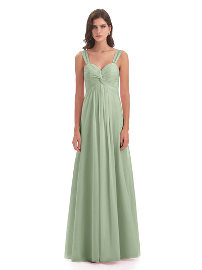 Egypt A-Line Straps Chiffon Long Bridesmaid Dresses
