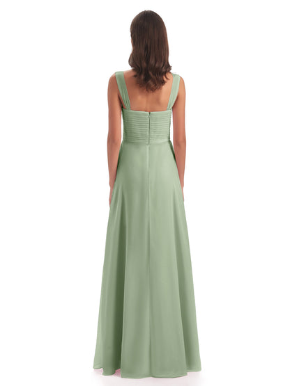 Egypt A-Line Straps Chiffon Long Bridesmaid Dresses