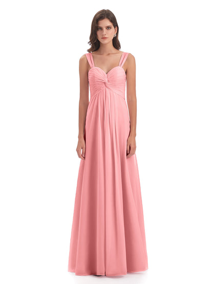 Egypt A-Line Straps Chiffon Long Bridesmaid Dresses