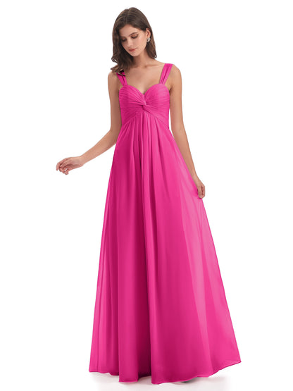 Egypt A-Line Straps Chiffon Long Bridesmaid Dresses