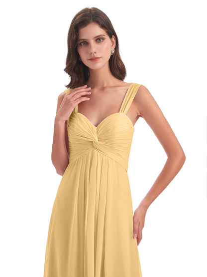 Egypt A-Line Straps Chiffon Long Bridesmaid Dresses