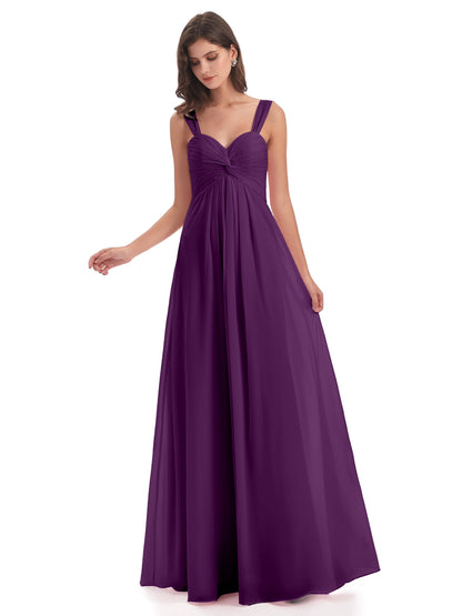 Egypt A-Line Straps Chiffon Long Bridesmaid Dresses