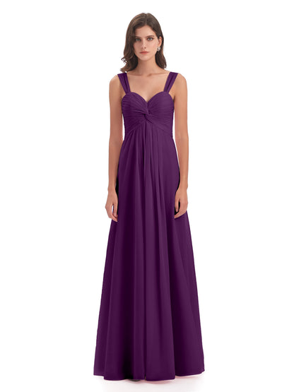 Egypt A-Line Straps Chiffon Long Bridesmaid Dresses