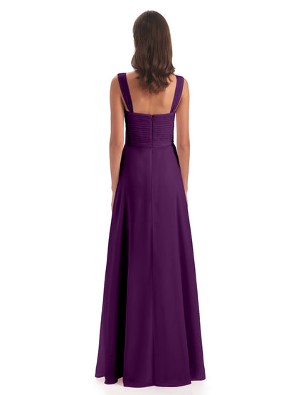 Egypt A-Line Straps Chiffon Long Bridesmaid Dresses