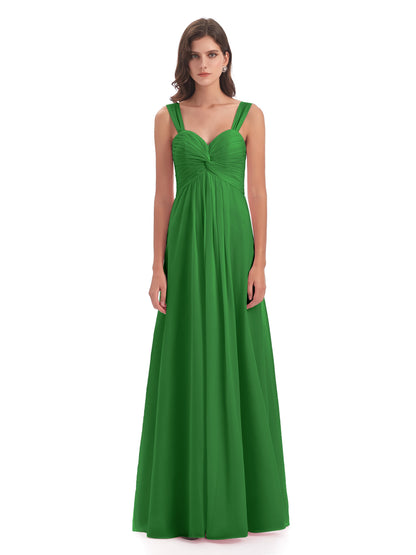 Egypt A-Line Straps Chiffon Long Bridesmaid Dresses