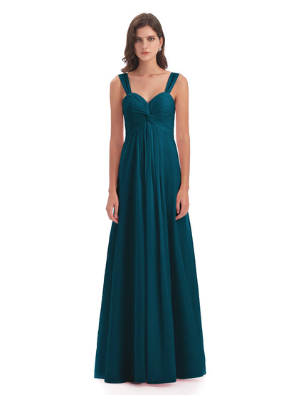 Egypt A-Line Straps Chiffon Long Bridesmaid Dresses