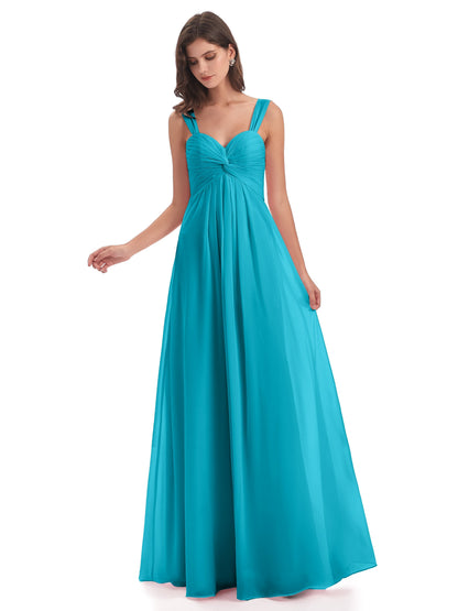 Egypt A-Line Straps Chiffon Long Bridesmaid Dresses