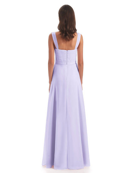 Egypt A-Line Straps Chiffon Long Bridesmaid Dresses