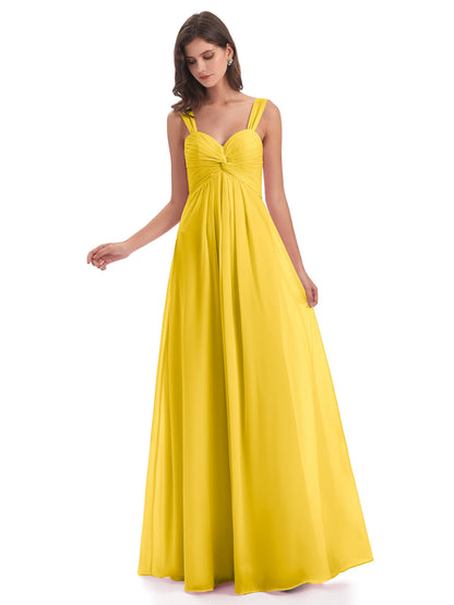 Egypt A-Line Straps Chiffon Long Bridesmaid Dresses
