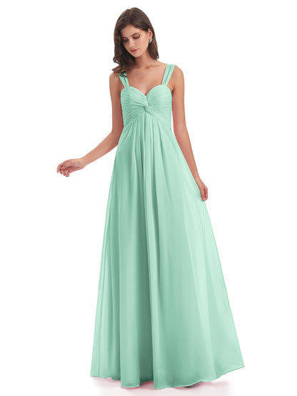 Egypt A-Line Straps Chiffon Long Bridesmaid Dresses