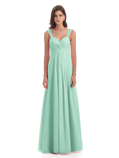 Egypt A-Line Straps Chiffon Long Bridesmaid Dresses