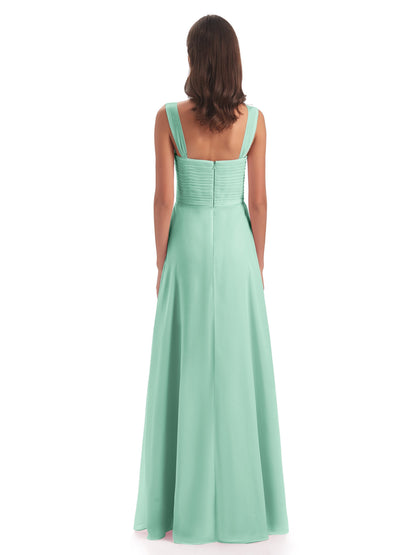 Egypt A-Line Straps Chiffon Long Bridesmaid Dresses