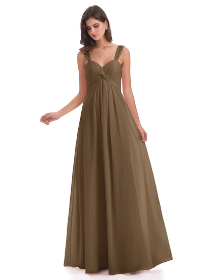 Egypt A-Line Straps Chiffon Long Bridesmaid Dresses