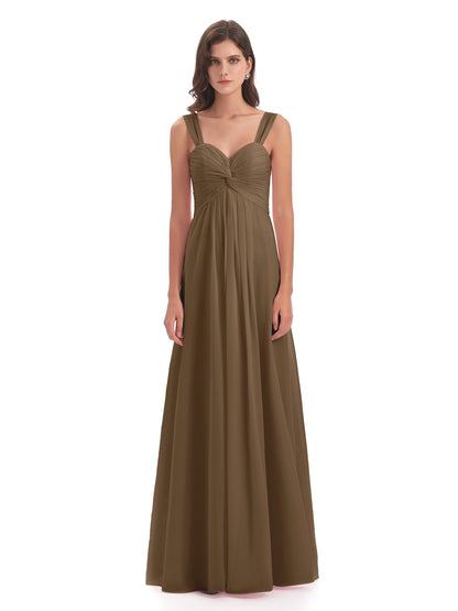 Egypt A-Line Straps Chiffon Long Bridesmaid Dresses
