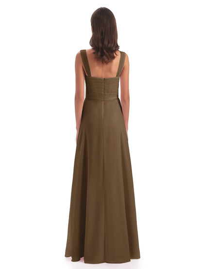 Egypt A-Line Straps Chiffon Long Bridesmaid Dresses