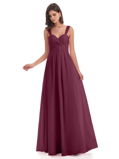 Egypt A-Line Straps Chiffon Long Bridesmaid Dresses