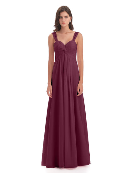 Egypt A-Line Straps Chiffon Long Bridesmaid Dresses