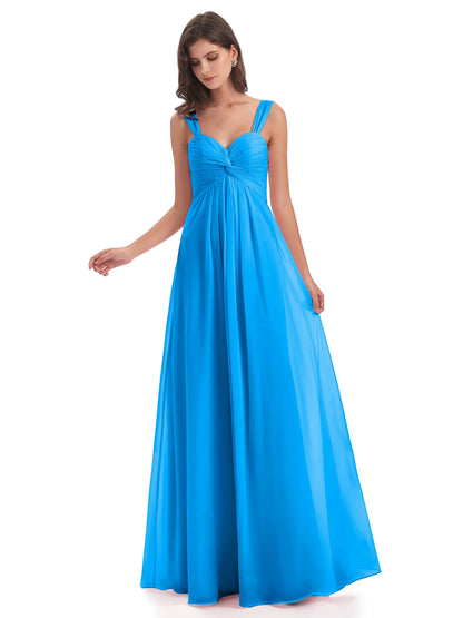 Egypt A-Line Straps Chiffon Long Bridesmaid Dresses