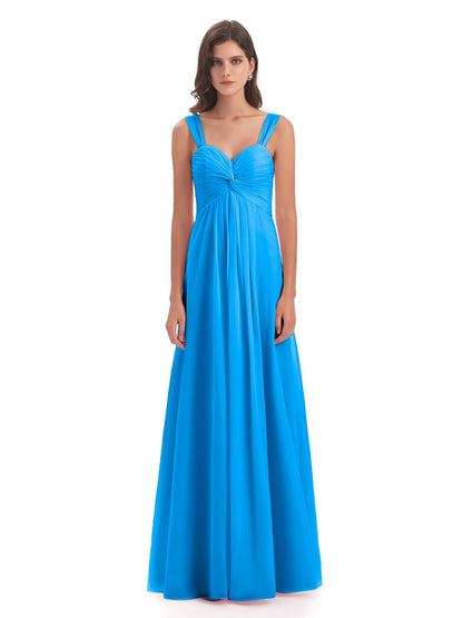 Egypt A-Line Straps Chiffon Long Bridesmaid Dresses
