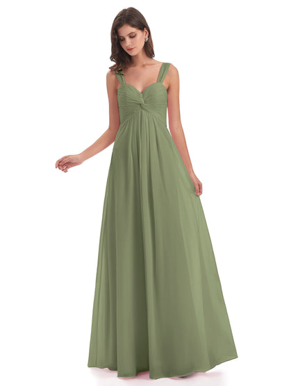 Egypt A-Line Straps Chiffon Long Bridesmaid Dresses