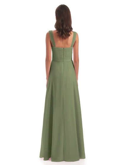 Egypt A-Line Straps Chiffon Long Bridesmaid Dresses