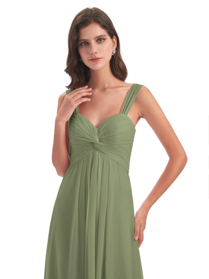 Egypt A-Line Straps Chiffon Long Bridesmaid Dresses