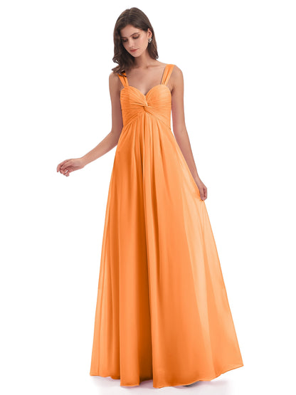 Egypt A-Line Straps Chiffon Long Bridesmaid Dresses